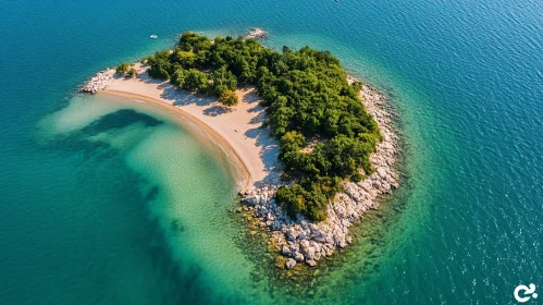 Scenic Aerial Island with Beach and Rocks