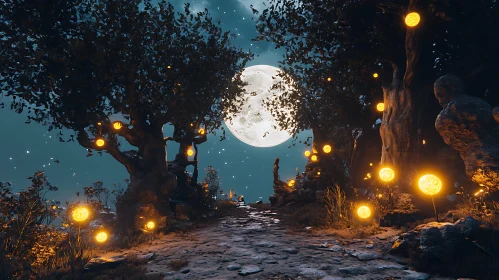 Glowing Orbs in the Night Forest