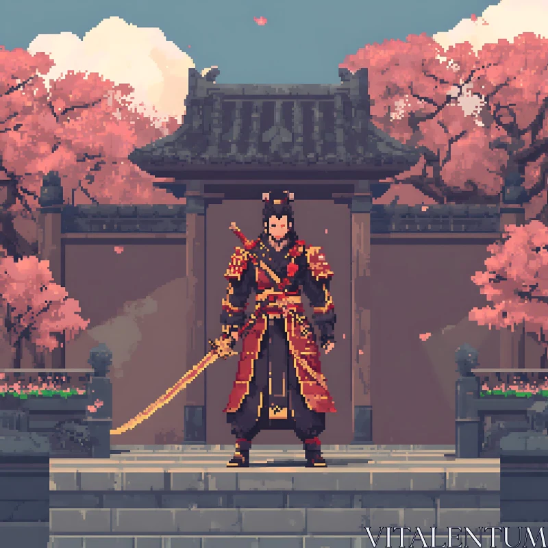 AI ART Asian Warrior Pixel Art Illustration