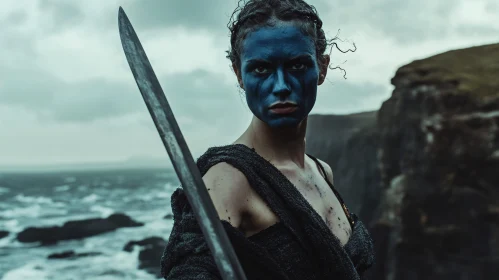 Strong Woman Warrior with Blue Face