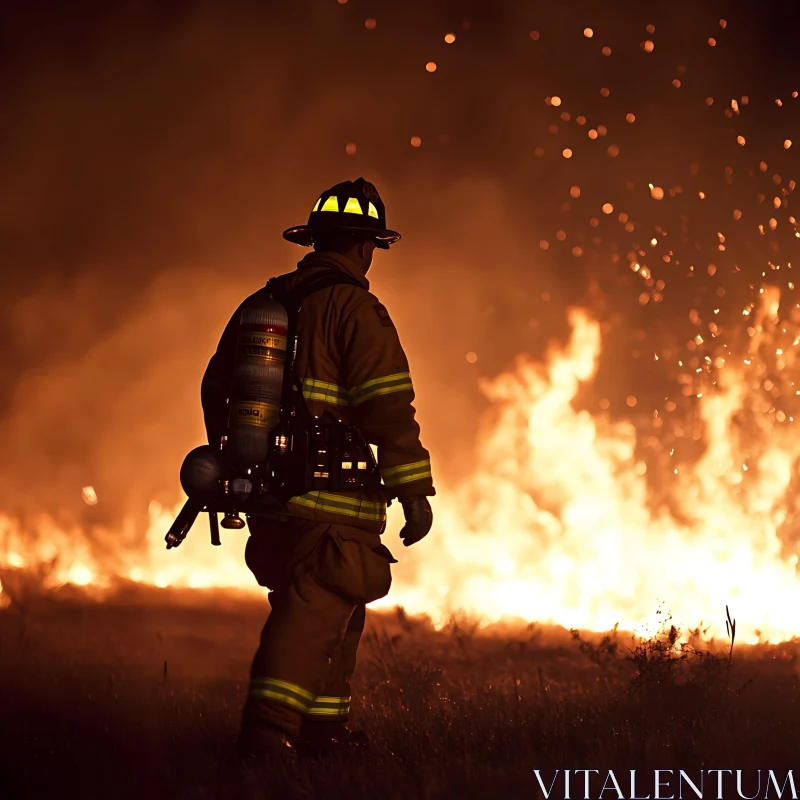 Brave Firefighter Battling Raging Fire AI Image