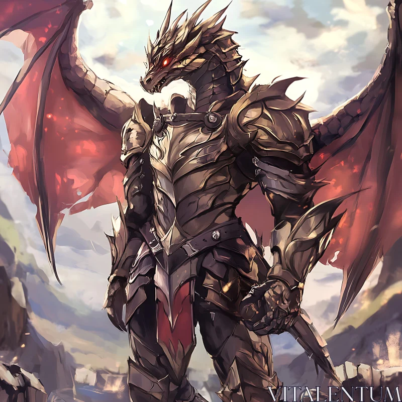 AI ART Dragon in Armor Fantasy Illustration