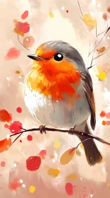 Bird on Branch with Autumn Leaves