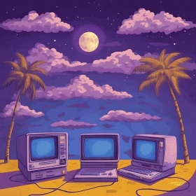 Nighttime Surreal Computers and Palm Trees