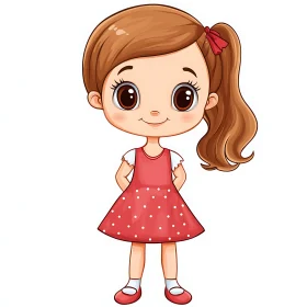 Illustration of Smiling Girl with Polka Dot Dress