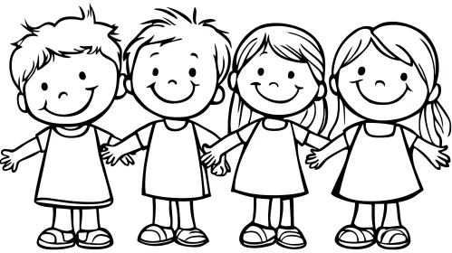 Happy Kids Unity Black and White Art