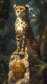 Cheetah on Pedestal in Lush Jungle