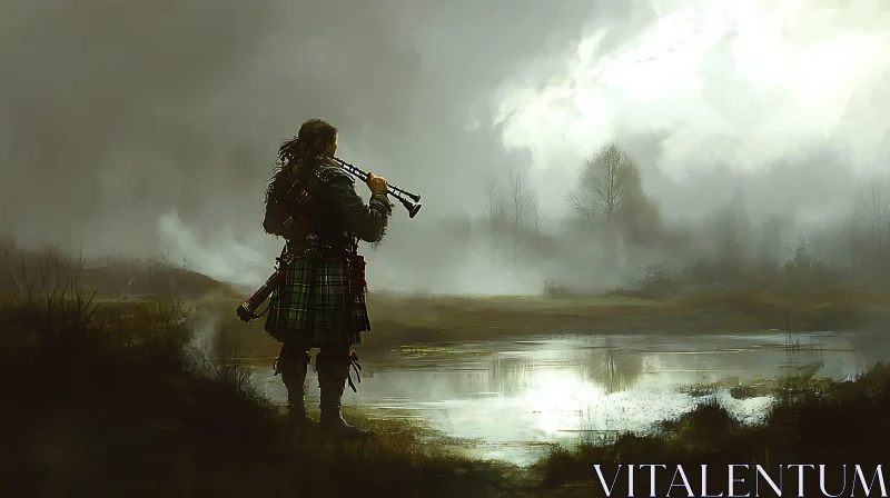 Bagpiper in the Mist AI Image