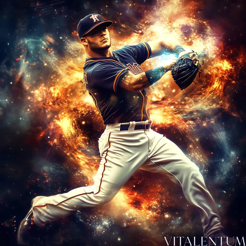 Athlete in Motion with Galaxy Background AI Image