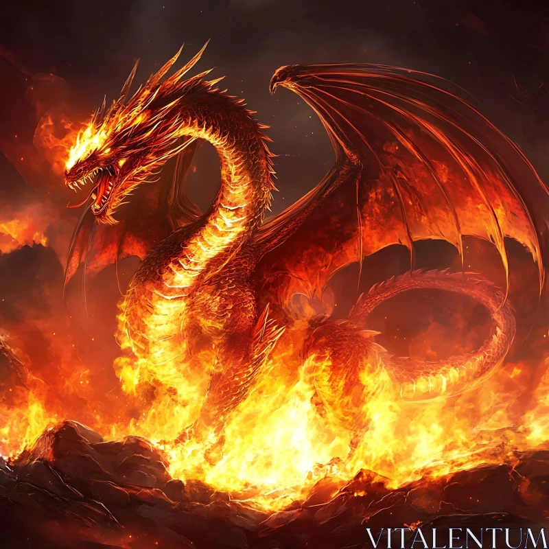 AI ART Majestic Fire Dragon Illustration