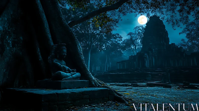 Ancient Temple Under Moonlight AI Image