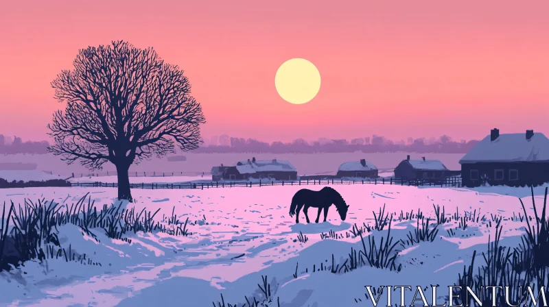 Peaceful Evening in Snowy Countryside AI Image