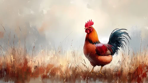 Rooster Painting in Natural Landscape