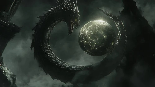 Serpentine Dragon Protecting Celestial Orb