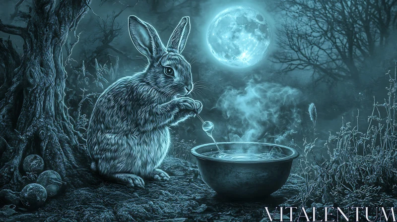 AI ART Moonlit Brew: A Rabbit's Magical Concoction