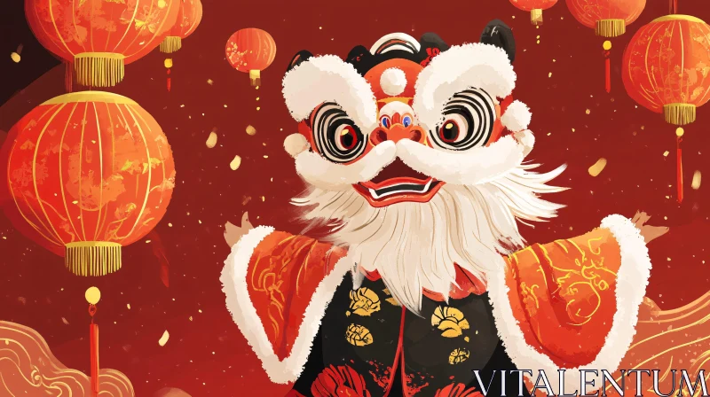 AI ART Chinese New Year Lion Dance Illustration