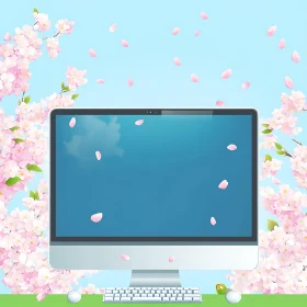 Spring Petals Surrounding Computer Screen