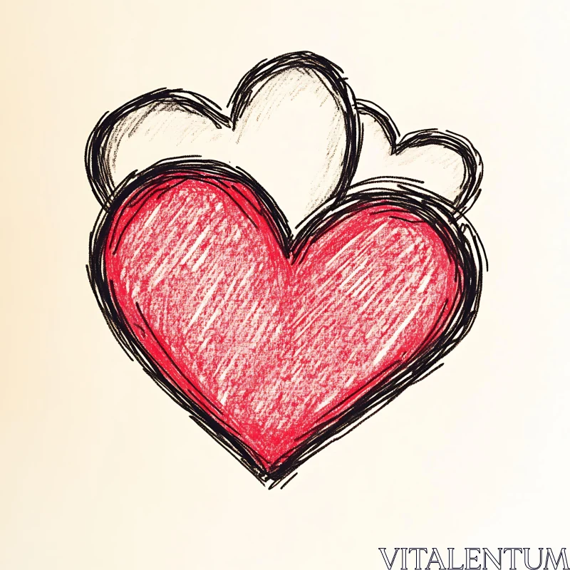 AI ART Red and White Hearts - Minimalist Drawing