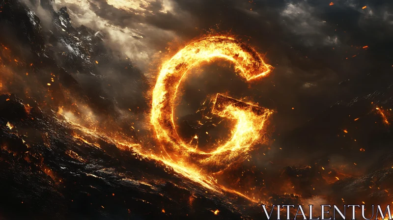 Blazing 'G' Amidst Flames and Darkness AI Image