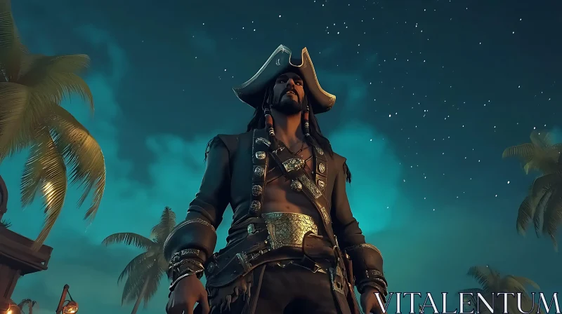 Caribbean Pirate at Night AI Image