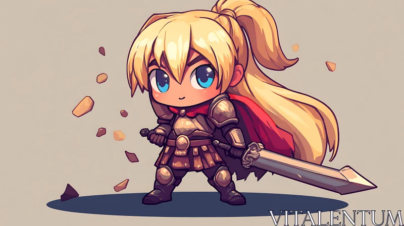 AI ART Cute Cartoon Warrior with Sword