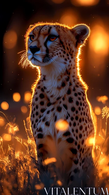 Cheetah Silhouette in Golden Light AI Image