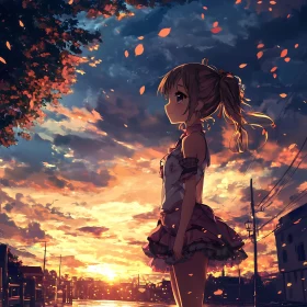 Sunset Serenade: Anime Girl's Evening View
