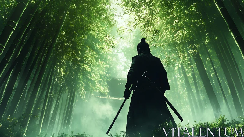 AI ART Samurai in Misty Bamboo Forest