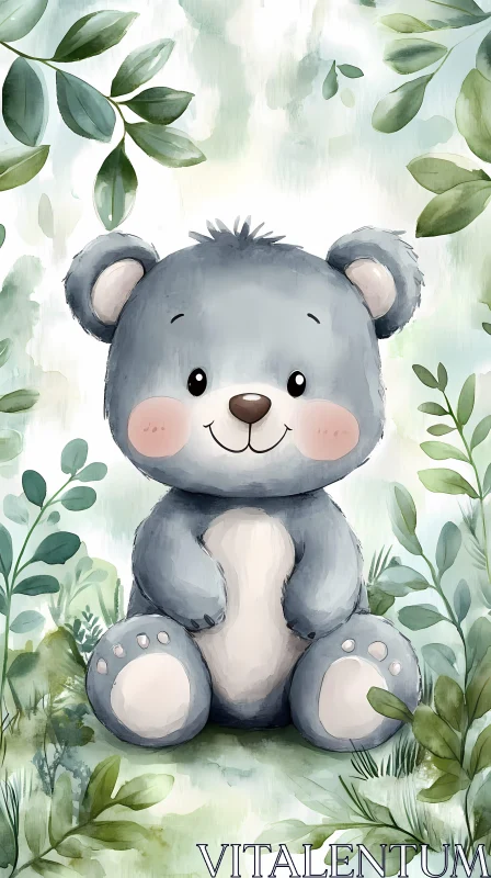 Charming Bear Among Leaves AI Image