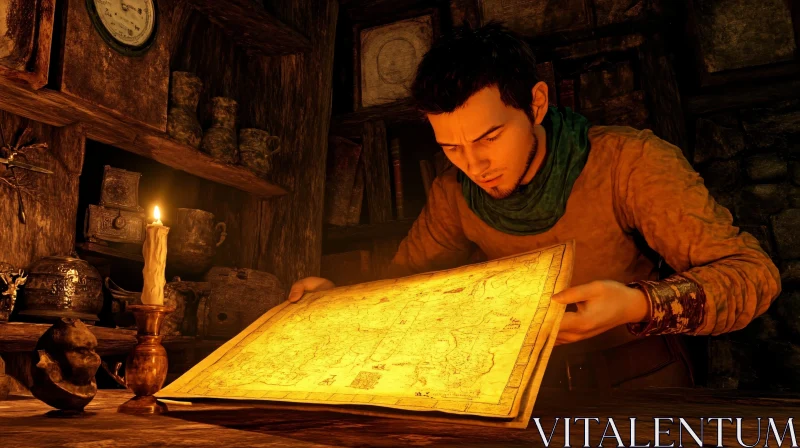 Man Examining Ancient Map AI Image