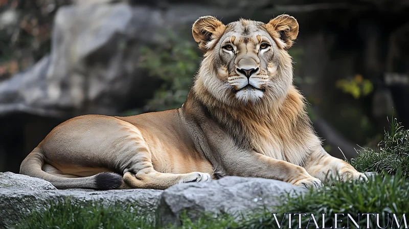 Resting Lion on Stone AI Image