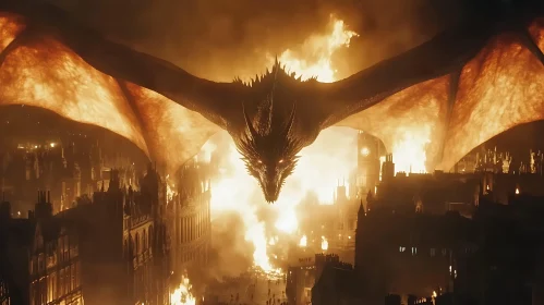 Inferno Dragon Over Burning City