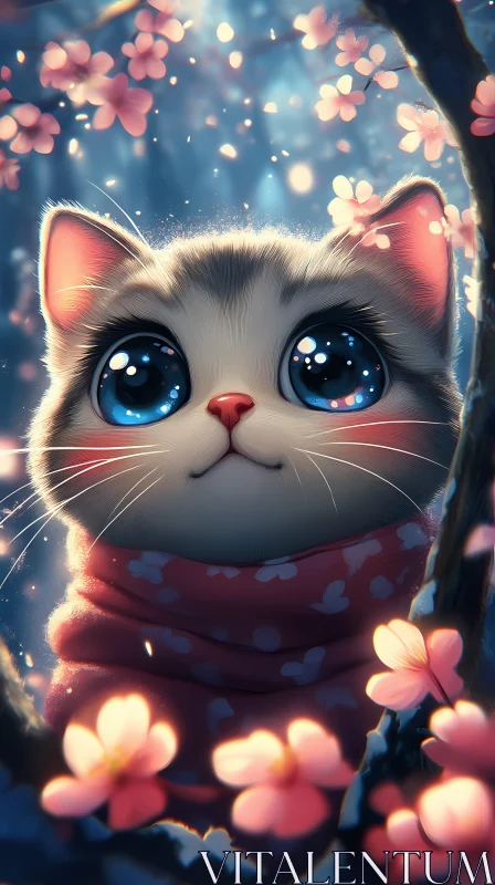 Adorable Cat with Blossoms AI Image