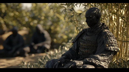 Meditative Warrior in Golden Bamboo Grove