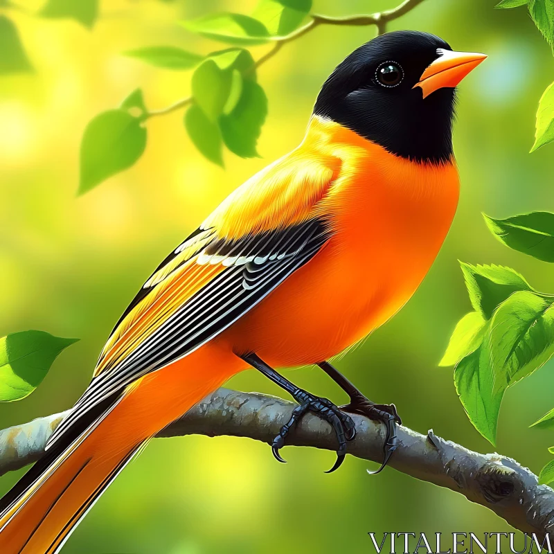 Vibrant Oriole on Branch AI Image