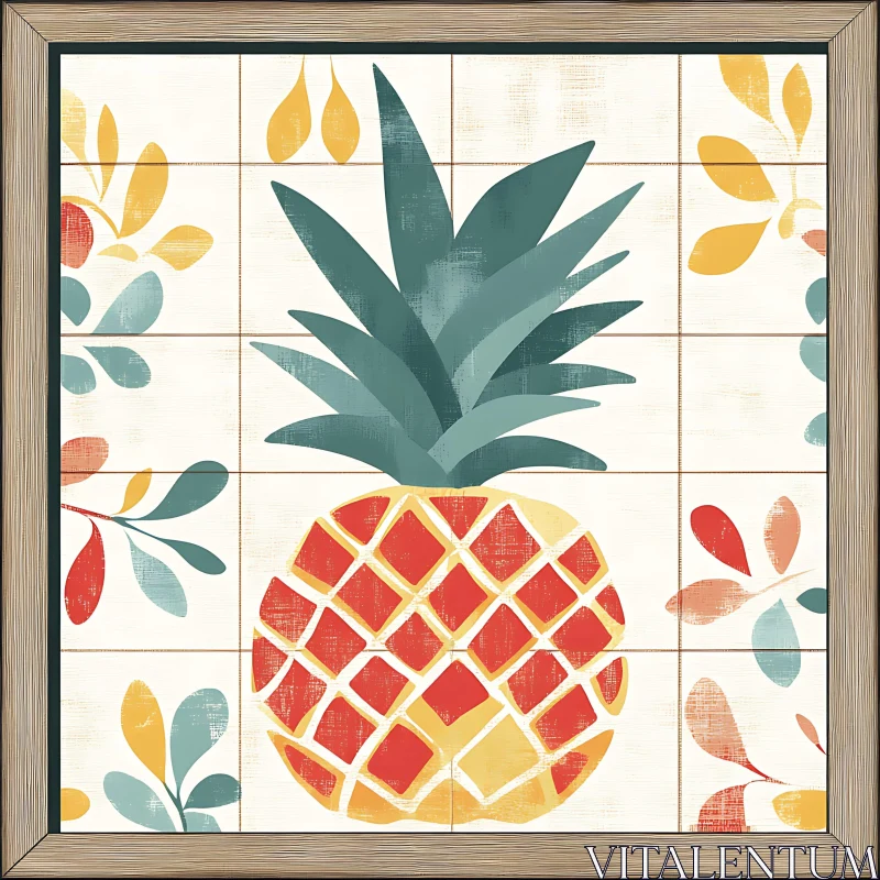 Geometric Pineapple Art with Floral Accents AI Image