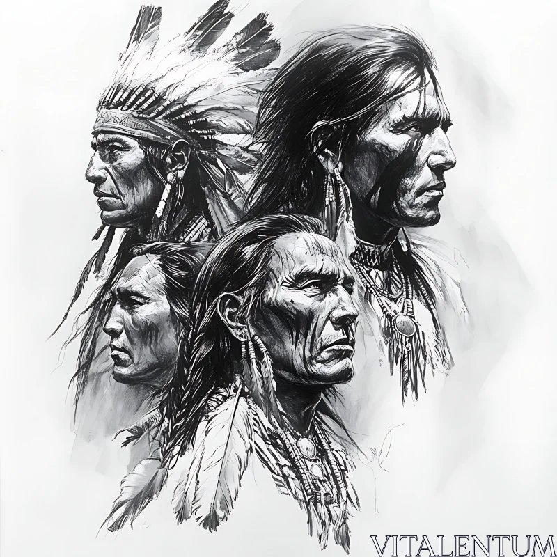 AI ART Native American Portraits in Black and White