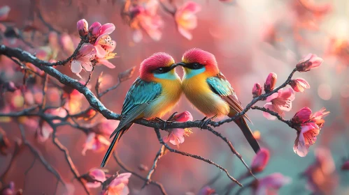 Pair of Birds on Flowering Branch