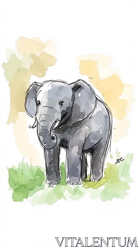 Elephant Illustration in Watercolor AI Image