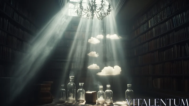 AI ART Sunlit Library with Cloud Jars