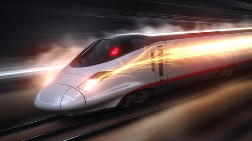 Anime-inspired Bullet Train Artwork in Silver and Red Colors