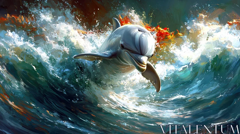 Dolphin Leaping Ocean Art AI Image