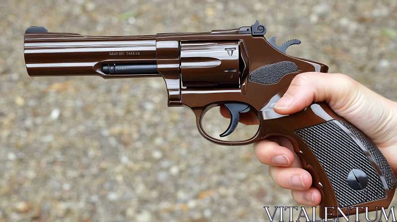 AI ART Hand Holding Polished Brown Revolver