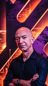 Portrait of Jeff Bezos with Neon Geometric Background