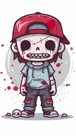 Cartoon Illustration of a Zombie Boy with a Red Cap