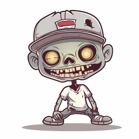 Cartoon Zombie in Grey Cap and White T-shirt
