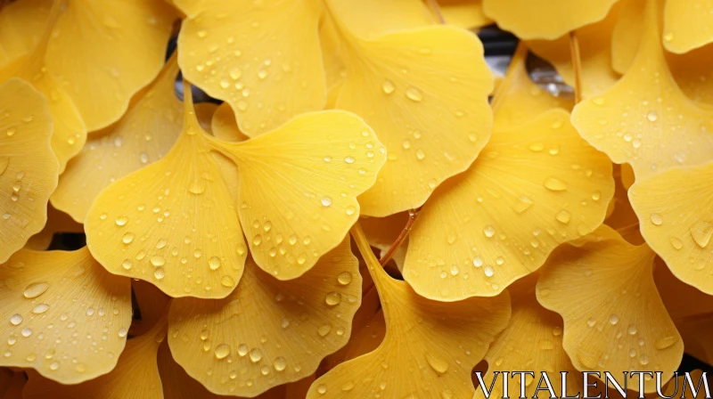 Close-Up of Golden Ginkgo Leaves with Water Droplets AI Image