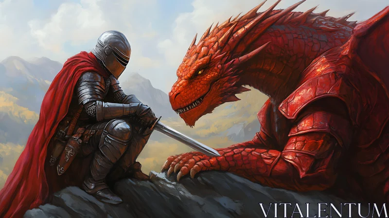 AI ART Dragon Confrontation with Armored Knight