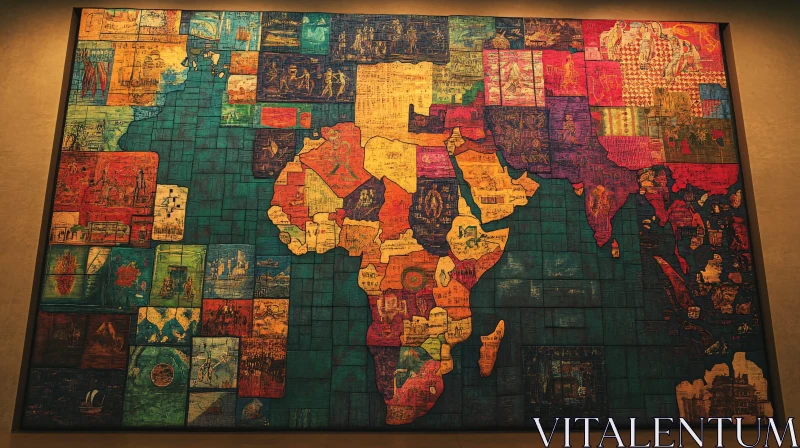 AI ART Colorful Mosaic World Map Artwork