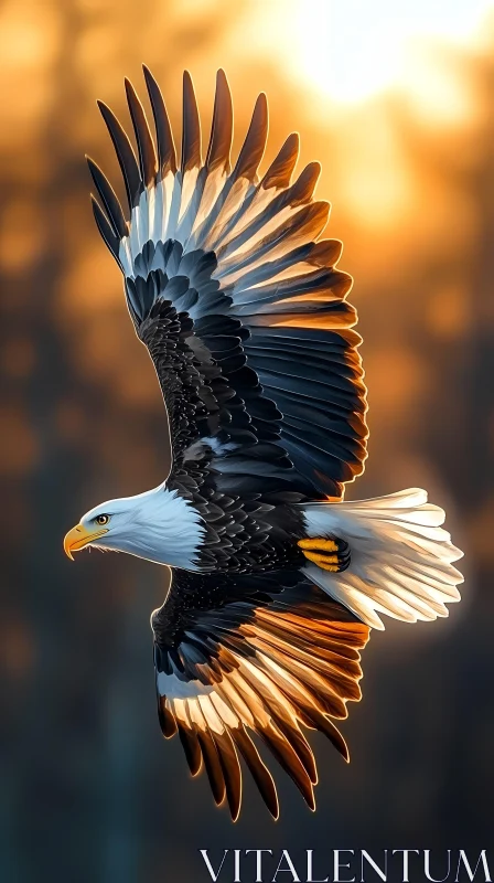 Eagle in Golden Sky AI Image